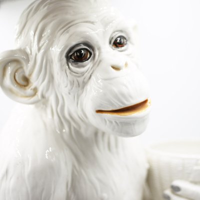 Large Hollywood Regency Monkey Sculpture / Cachepot in Majolica