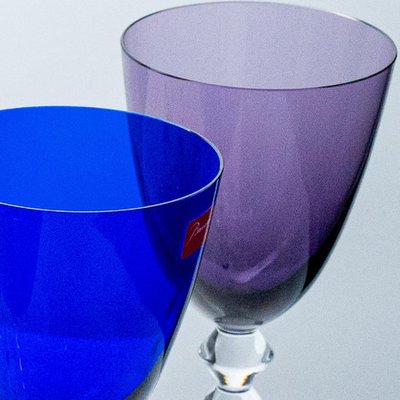 Multi Color Baccarat Wine Crystal Glasses, France, 1960, Set of 6