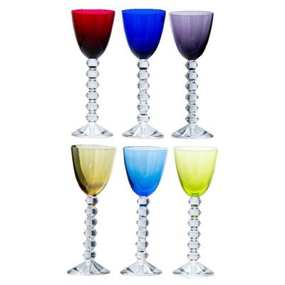 Multi Color Baccarat Wine Crystal Glasses, France, 1960, Set of 6