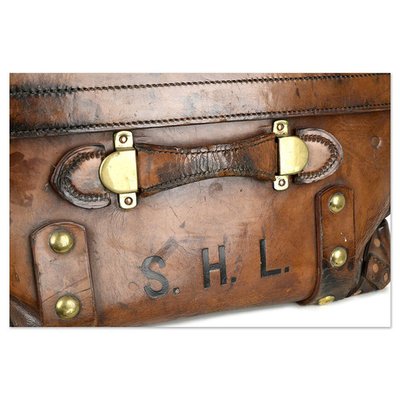 English Leather Suitcase from John Pound & Co Ltd, 1920s for sale