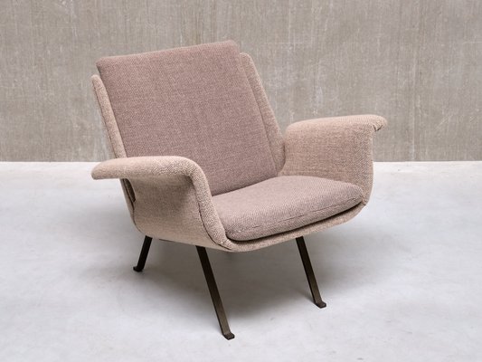 Armchair in Gray Two Tone Wool and Steel by Koene Oberman Netherlands 1950s for sale at Pamono