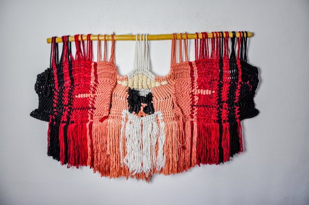 Betylifoy Macrame Appeso a Parete Macrame Foglie Arazzo Grande con Perline di Legno Boho Decorazione Macrame Decorazione per Camera da Letto Estetica Appartamento Decorazione della Parete (Rosa