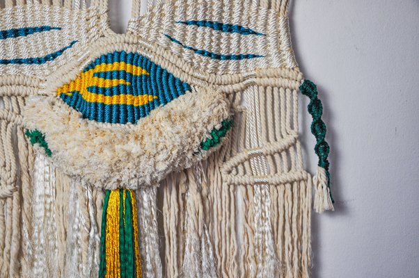 Yellow and Blue Textured Macrame Wall Tapestry 1970s for sale at Pamono