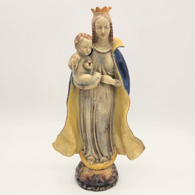cigarettes ice cream figurines of the virgin mary Virgin Mary with Child from Majolika Karlsruhe, 1930s for sale at Pamono