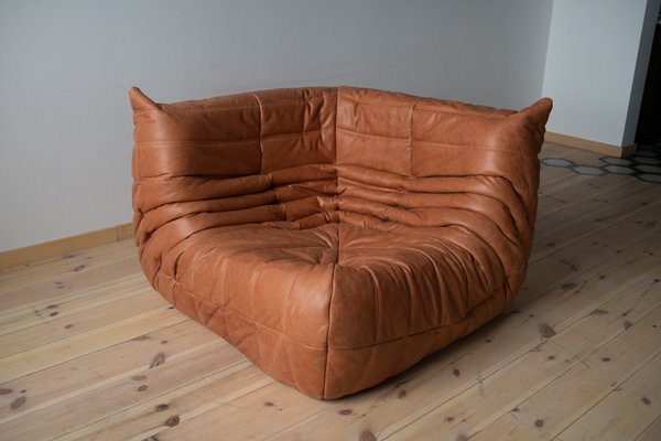 Brown Leather Togo Living Room Set by Michel Ducaroy for Ligne