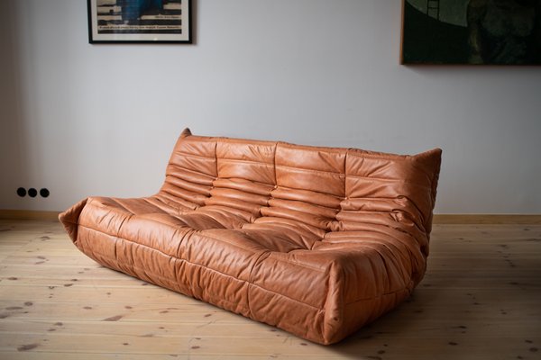 Brown Leather Togo Living Room Set by Michel Ducaroy for Ligne