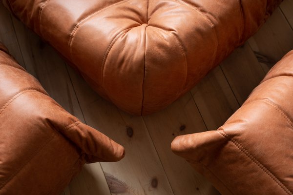 Brown Leather Togo Living Room Set by Michel Ducaroy for Ligne