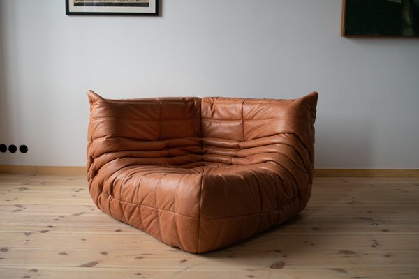 Brown Leather Togo Living Room Set by Michel Ducaroy for Ligne