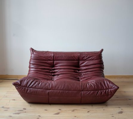 Burgundy Leather Togo Living Room Set by Michel Ducaroy for Ligne