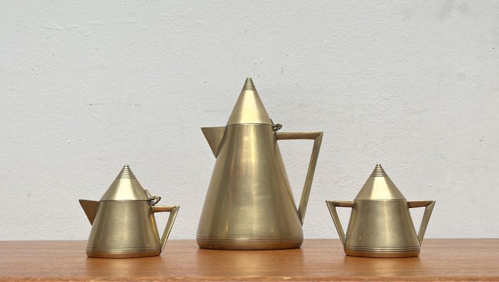 Art Deco Metal Teapot, Suger Pot, Milk Pot, 1960s, Set of 3 for