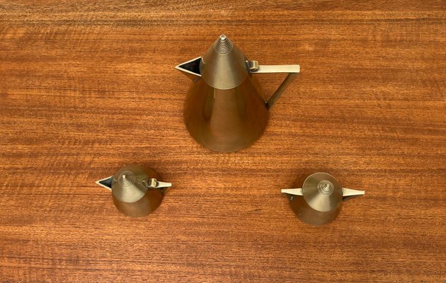 Art Deco Metal Teapot, Suger Pot, Milk Pot, 1960s, Set of 3 for