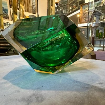 Modernist Faceted Yellow and Green Sommerso Murano Glass