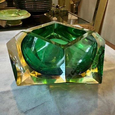 Vintage Murano Sommerso Glass Ashtray Flavio Poli Faceted