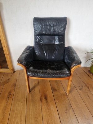 Swedish Adjustable Black Leather Armchair from Göte Möbler, 1970s
