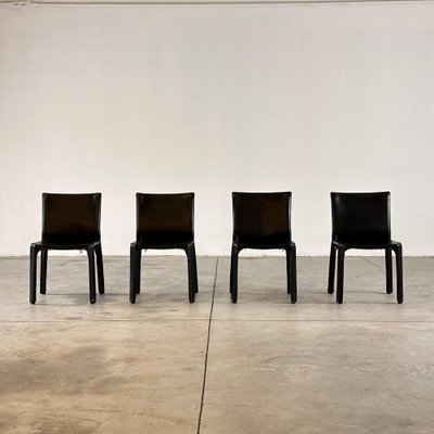 Black Leather Cab 412 Chairs attributed to Mario Bellini for
