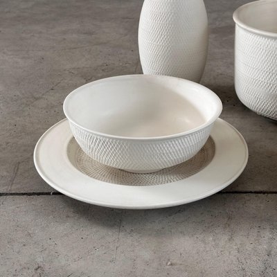 White Ceramic Set with Texture attributed to Bitossi for Bitossi
