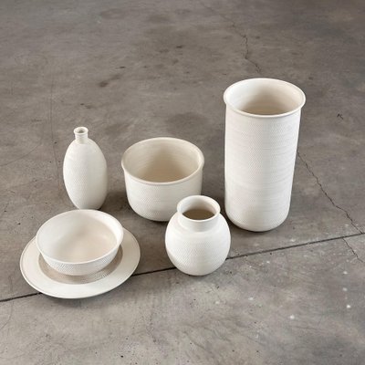 White Ceramic Set with Texture attributed to Bitossi for Bitossi