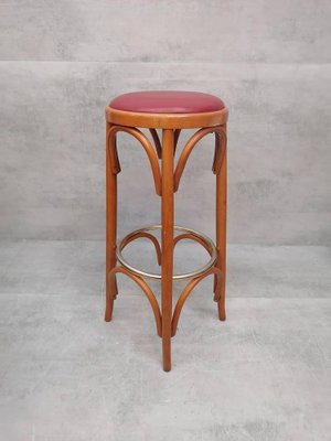 Bentwood Bar Stool in Red Leather by Michael Thonet for Thonet