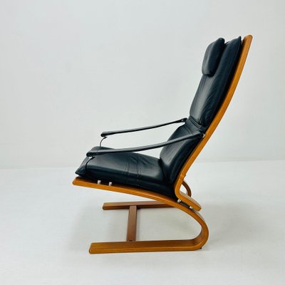 Mid-Century Black Leather Armchair by Nelo Sweden for Nelo Möbel