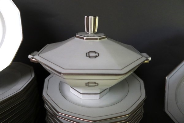 Lot De 9 Petites Assiettes En Porcelaine Art Déco Motifs Argent - Fabrication Française M&S - Occasion