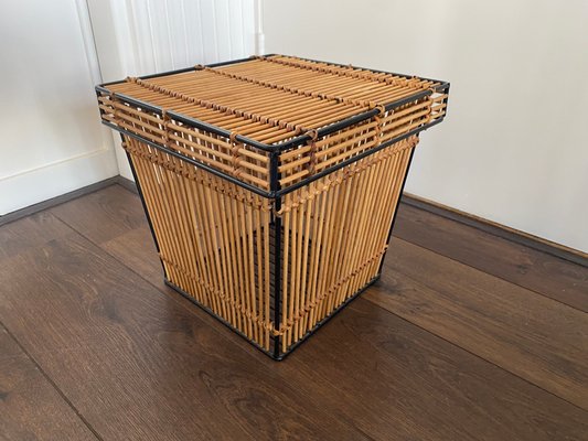 Mid-Century Aufbewahrungsbox aus Rattan & Metall von Rohe Noordwolde, 1950er bei Pamono kaufen