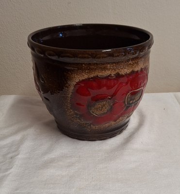 Deutscher Vintage Blumentopf mit Rotbrauner Glasur von Scheurich, 1970er