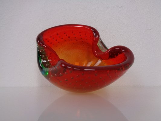 Red & Green Sommerso Murano Glass Ashtray by Flavio Poli for