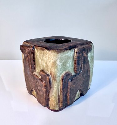 Brutalist Cube-Shaped Studio Ceramic Art Vase by Helmut