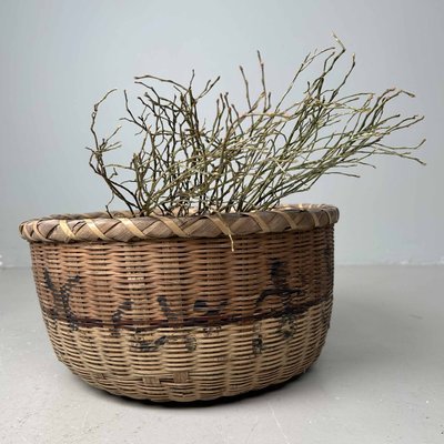 Japanese Woven Bamboo Basket with Calligraphy, 1950s for sale at