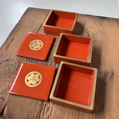 Japanese Jubako Wooden Lacquer Stacking Boxes, 1920s, Set of 5 for
