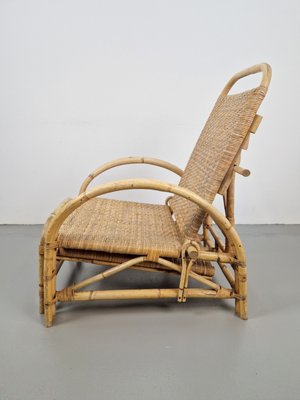 Vintage Extendable Deck Chair in Rattan, 1960 for sale at Pamono