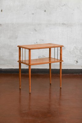 Mid Century Wooden Side Table with Brass Details and Double Shelf 1950s for sale at Pamono