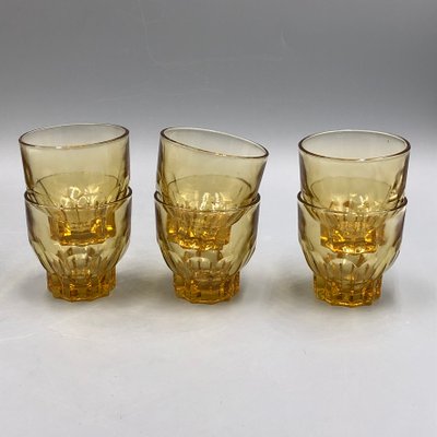 Antique French Amber Pressed Glass Liqueur Set, Set of 7