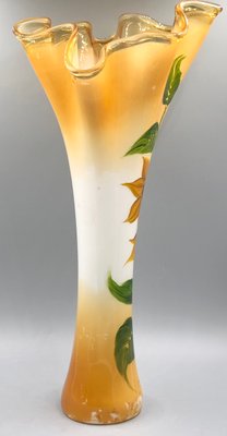 Vase 1900 en verre peint par Joma décor paysage XXe H5252 Multicolore