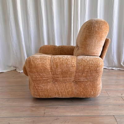Mid-Century Italian Space Age Golden Brown Velvet Lounge Chair