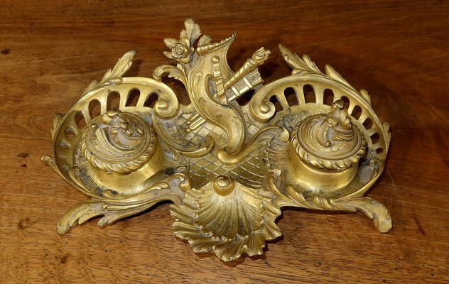 Antikes Tintenfass aus vergoldeter Bronze