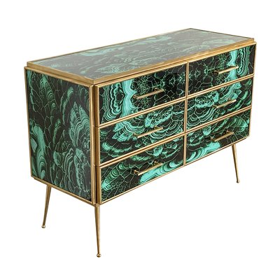 Wooden Dresser in Malachite Glass with Six Drawers, 1980s for sale at Pamono