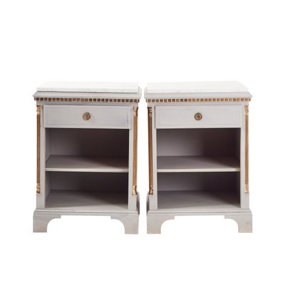Gustavian Bedside Tables with Marble Top Set of 2