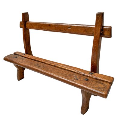 Small Brutalist Rustic Oak Bench 1960s