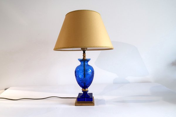 Baccarat-Style Cobalt Blue Glass Table Lamp, 1960s for sale at Pamono