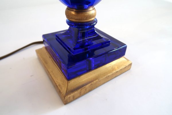 Baccarat-Style Cobalt Blue Glass Table Lamp, 1960s for sale at Pamono