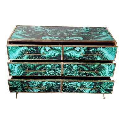Wooden Dresser in Malachite Glass with Six Drawers, 1980s for sale at Pamono Wooden Dresser in Malachite Glass with Six Drawers, 1980s for sale at Pamono