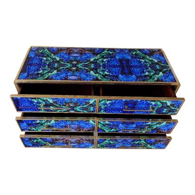 Wooden Dresser in Lapis Lazuli Glass with Six Drawers, 1980s for sale at Pamono Wooden Dresser in Lapis Lazuli Glass with Six Drawers, 1980s for sale at Pamono