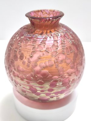 Vintage Pink Iridescent Etched Blown Glass Vase Diaspora