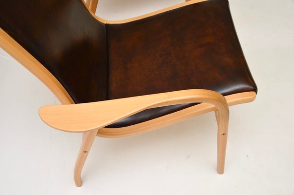 Vintage Swedish Leather Lamino Armchairs by Yngve Ekstrom for Swedese 1970s Set of 2 for sale at Pamono