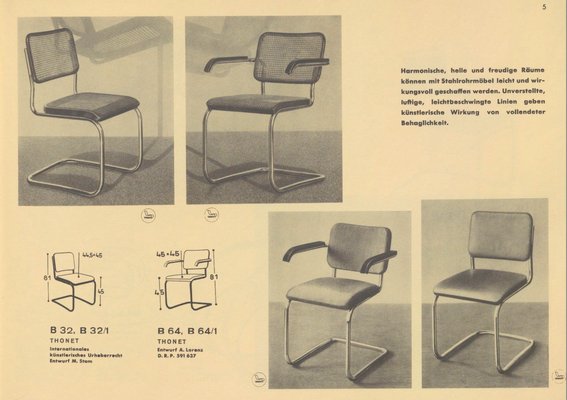 Set of Bauhaus Model B64 Chairs by Marcel Breuer for Thonet, 1930