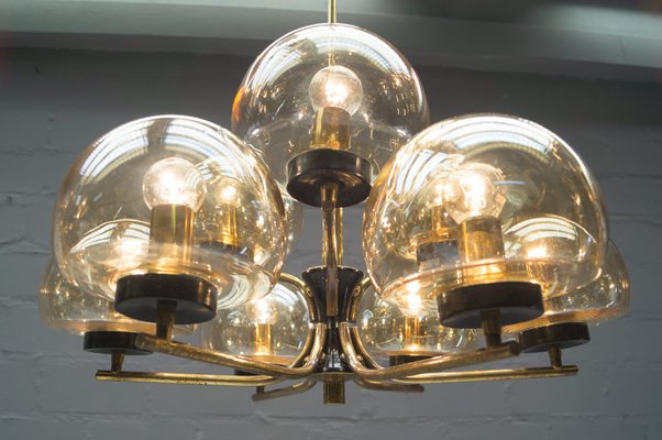 9 Arms brass chandelier with smoked glass globes | #86258 9 Arms brass chandelier with smoked glass globes | #86258