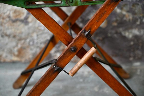 Mid-Century Folding Stool in Wood Slat and Metal from Eureka