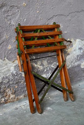 Mid-Century Folding Stool in Wood Slat and Metal from Eureka