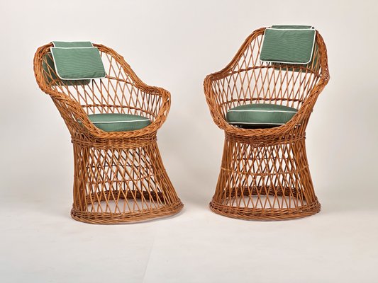 Vintage Wicker Armchairs with Cushion and Headrest 1960s Set of 2 for sale at Pamono